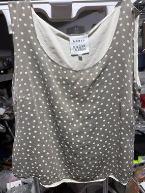 Akris Taupe Polka Dot Sleeveless Tank with Cream Dots